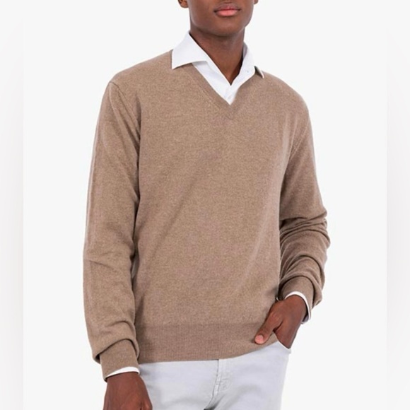 Cashmere XL Men's V Neck Cotton Sweater Camel - Picture 1 of 9